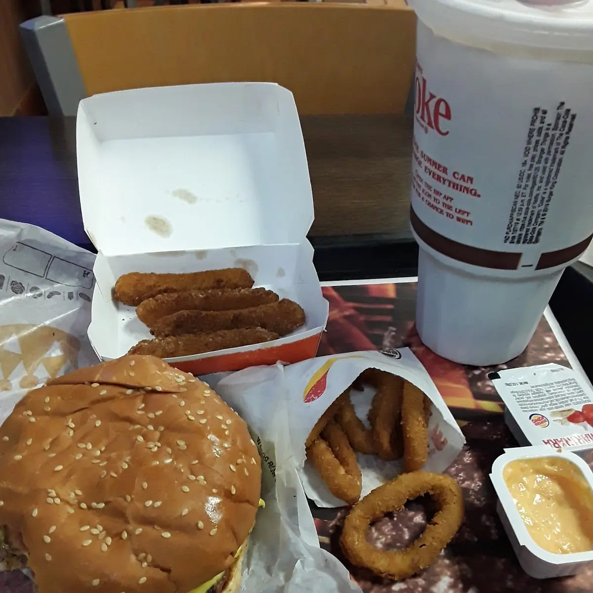 Onion Rings Mozzarella Sticks Double Stack Burger King & Root Beer