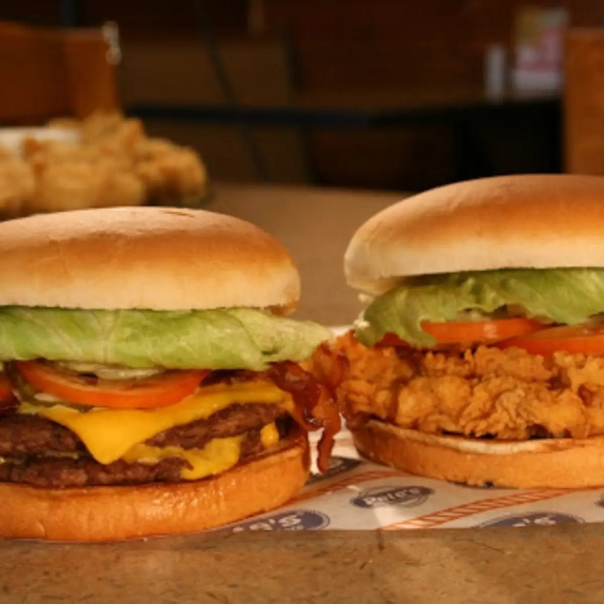 Double Cheeseburger and Fried Chicken Sandwich