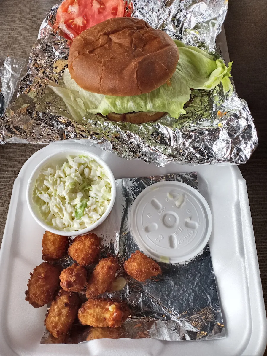 Double Burger with Everything Cheese Bites and Cole Slaw