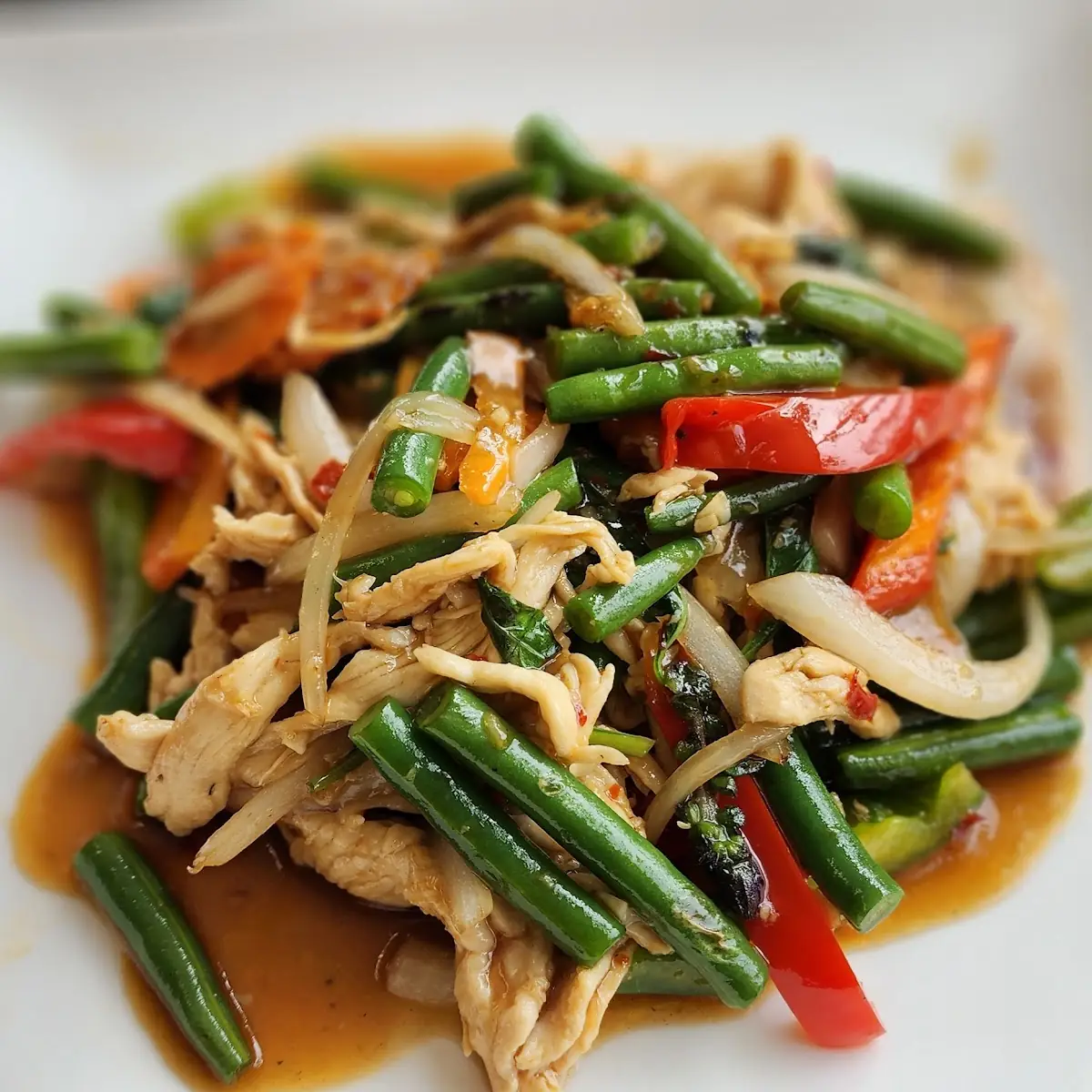 Pad Prik Khing with Prik Khing Curry Paste String Bean Bell Pepper and Carrot