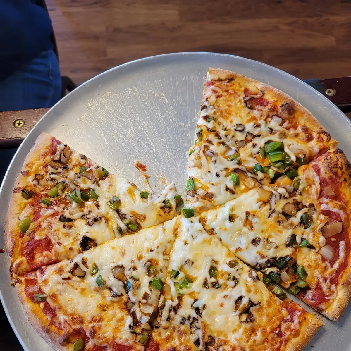 Cheese Pizza with Onions and Green Peppers