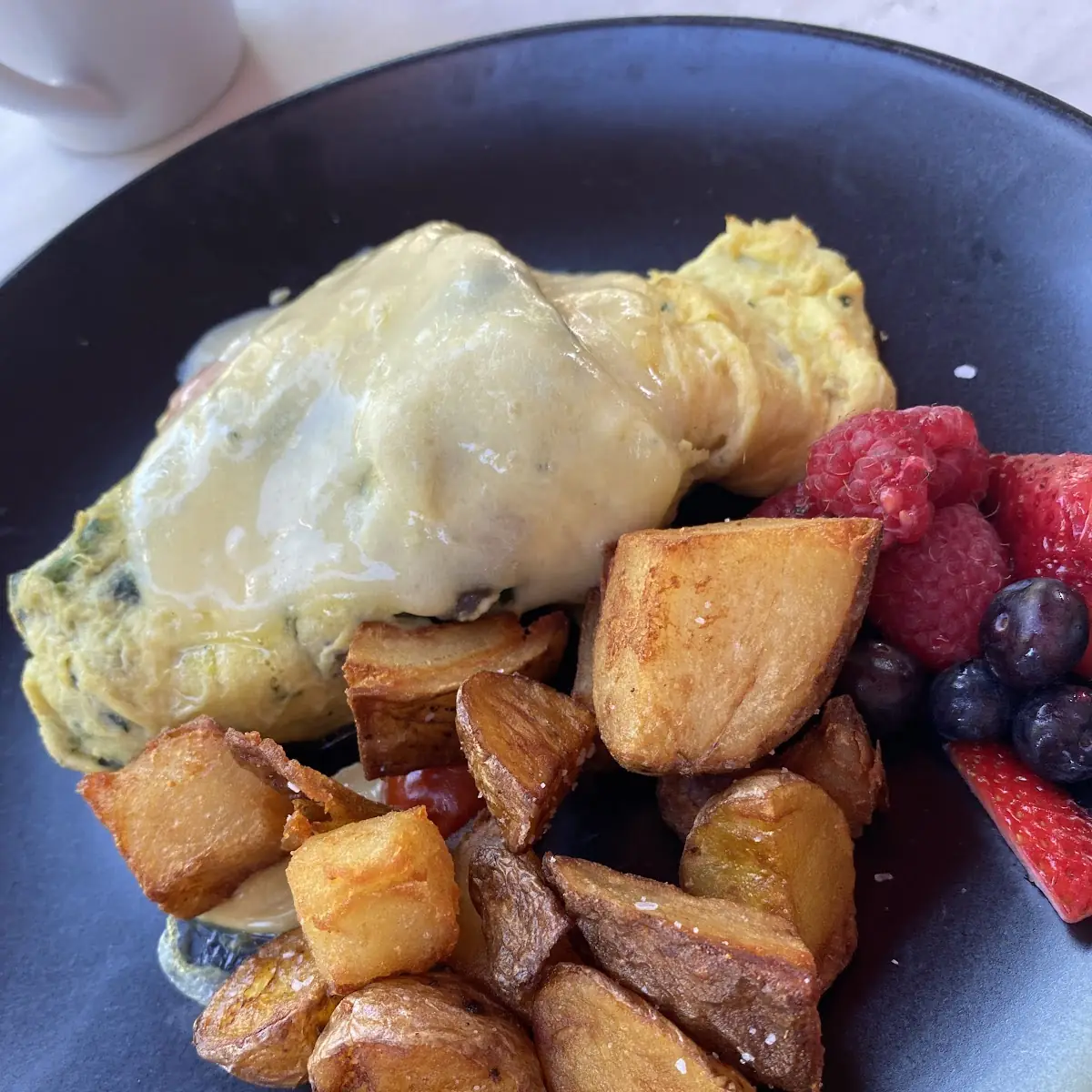 Swiss Cheese Omelet with Breakfast Potatoes