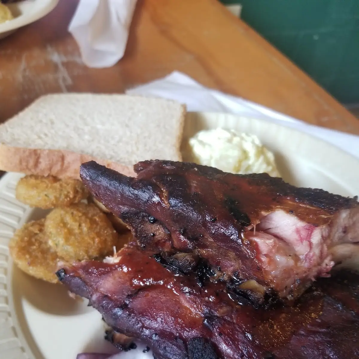 Rib Plate with Potato Salad and Fried Pickles