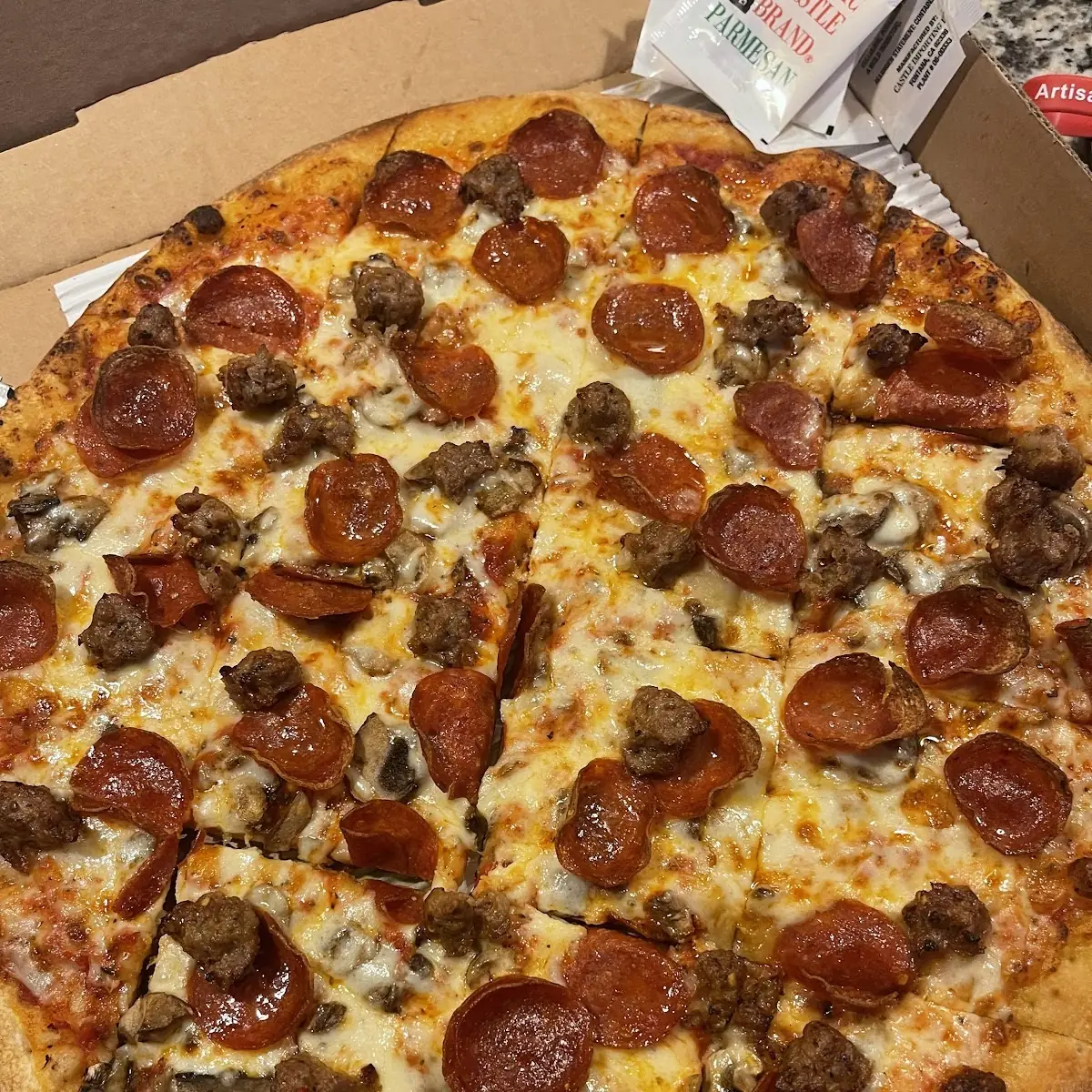 Large Pepperoni Sausage and Mushroom Pizza
