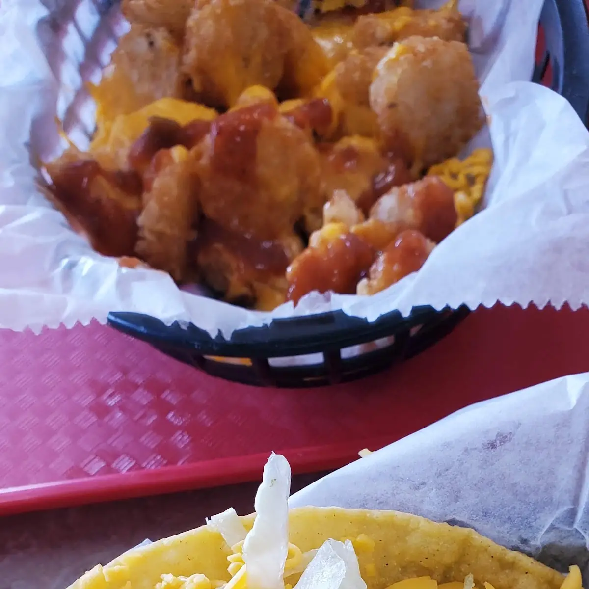 Soft Corn Tacos and Cheese Tots