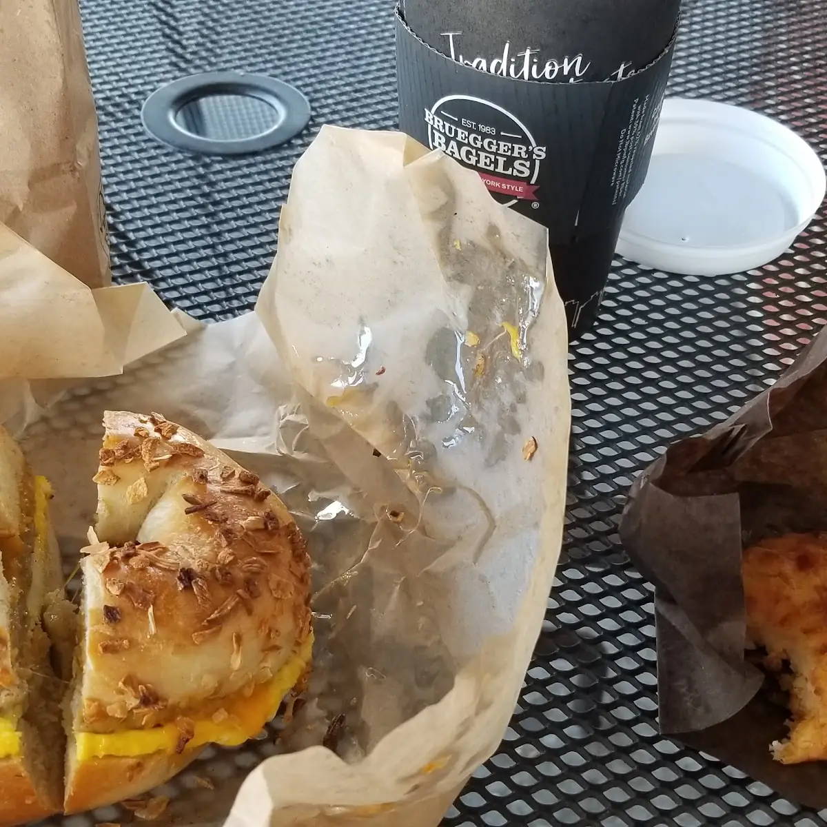 Sausage Egg Cheese on Onion Bagel