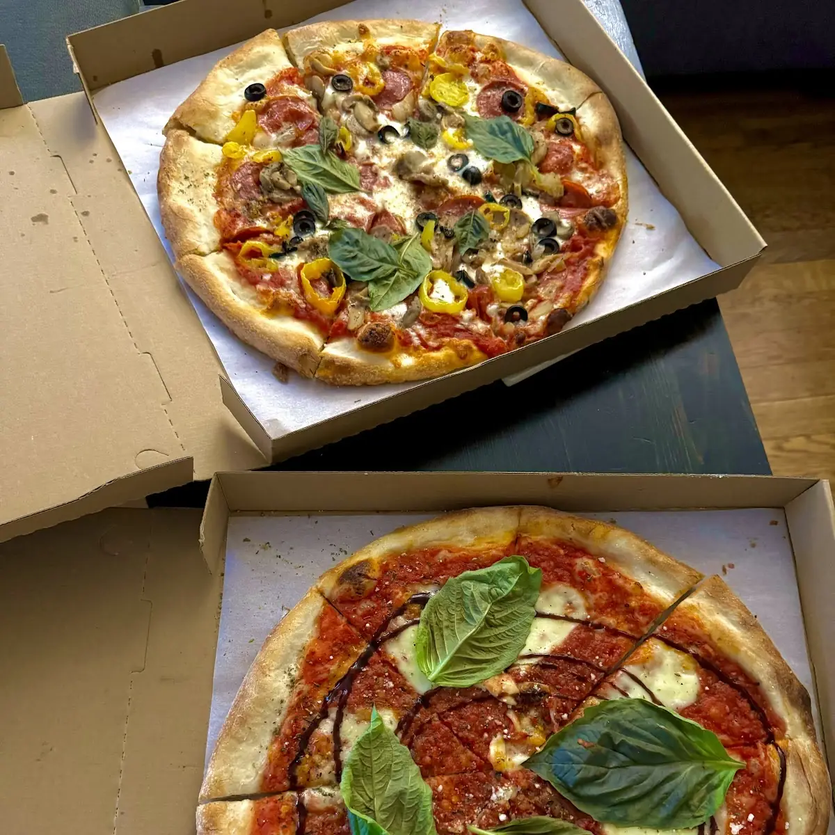 Neapolitan Pizza with Basil Leaves