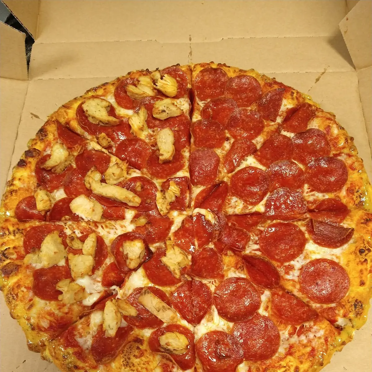 Large Hand Tossed Extra Pepperoni Half Premium Chicken