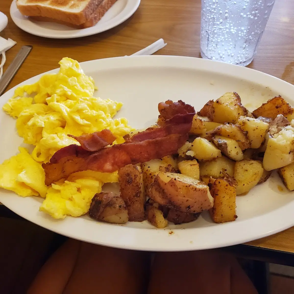 Scrambled Eggs Home Fries Bacon Strips