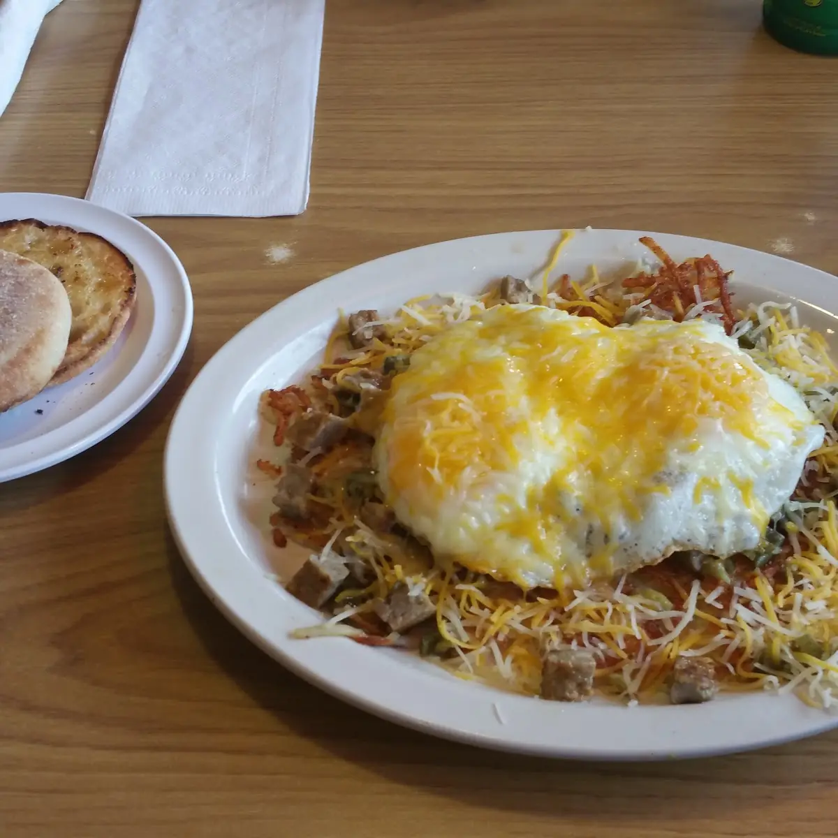 Sunny Side Eggs over Corned Beef Hash and Hash Browns