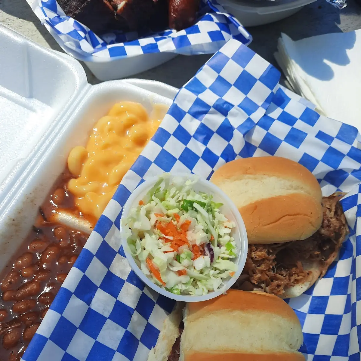 Brisket Slider Pulled Pork Slider Mac and Cheese Baked Beans Cole Slaw