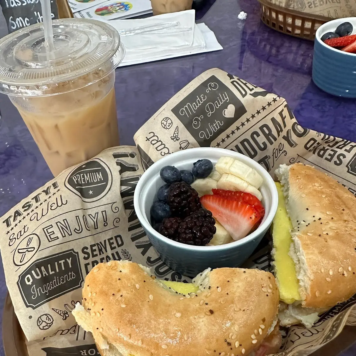 Everything Bagel Sandwich with Fresh Fruit