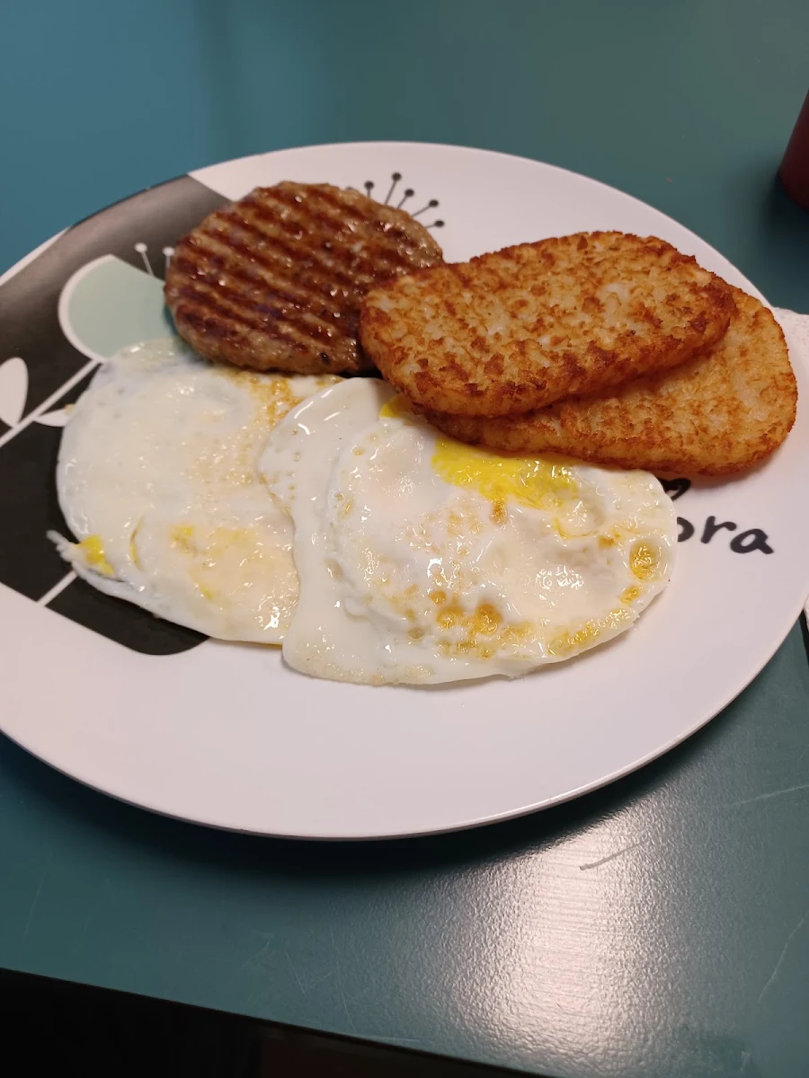 Fried Eggs Hash Brown and Sausage