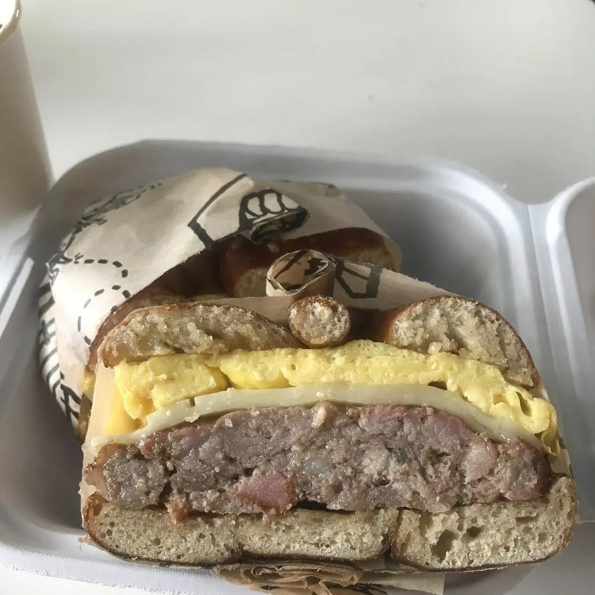 Sausage Egg and Cheese on Everything Bagel