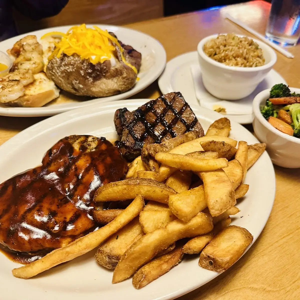 Flame Grilled Ribeye Steak Loaded Mashed Potatoes-Bacon Steamed Broccoli
