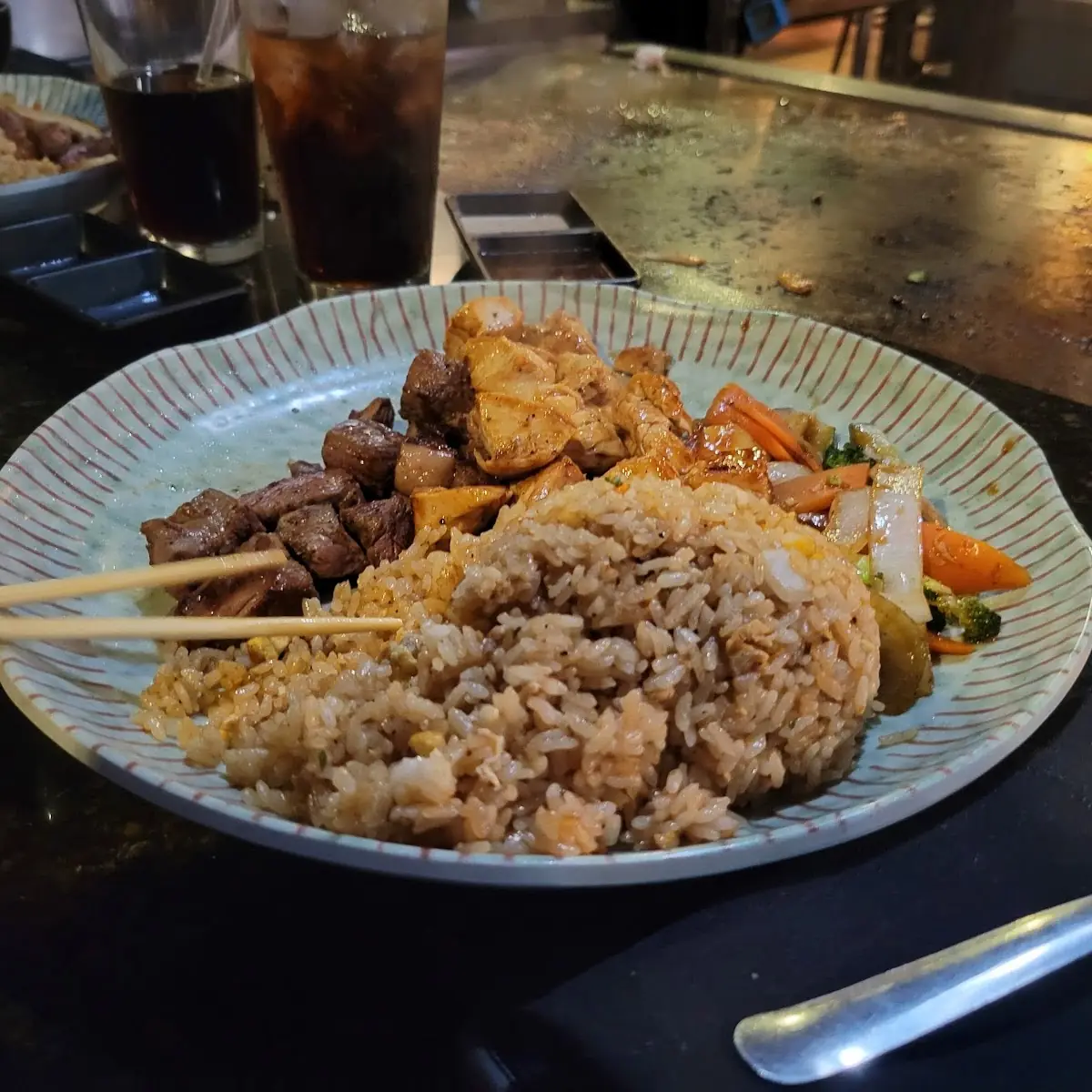 Beef and Chicken with Mixed Vegetables and Fried Rice