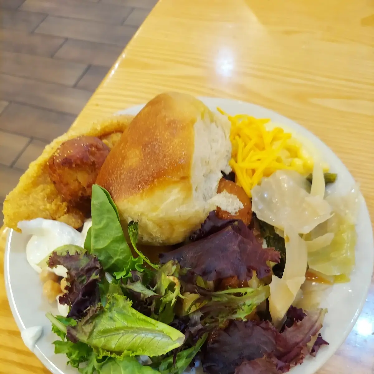 Chicken Salad Cabbage Mac and Cheese and Catfish