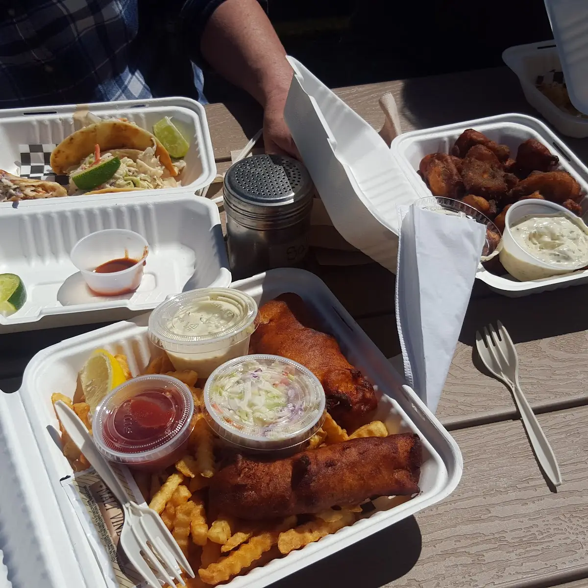 Cod Fish & Chips Fish Tacos & Fried Mushrooms
