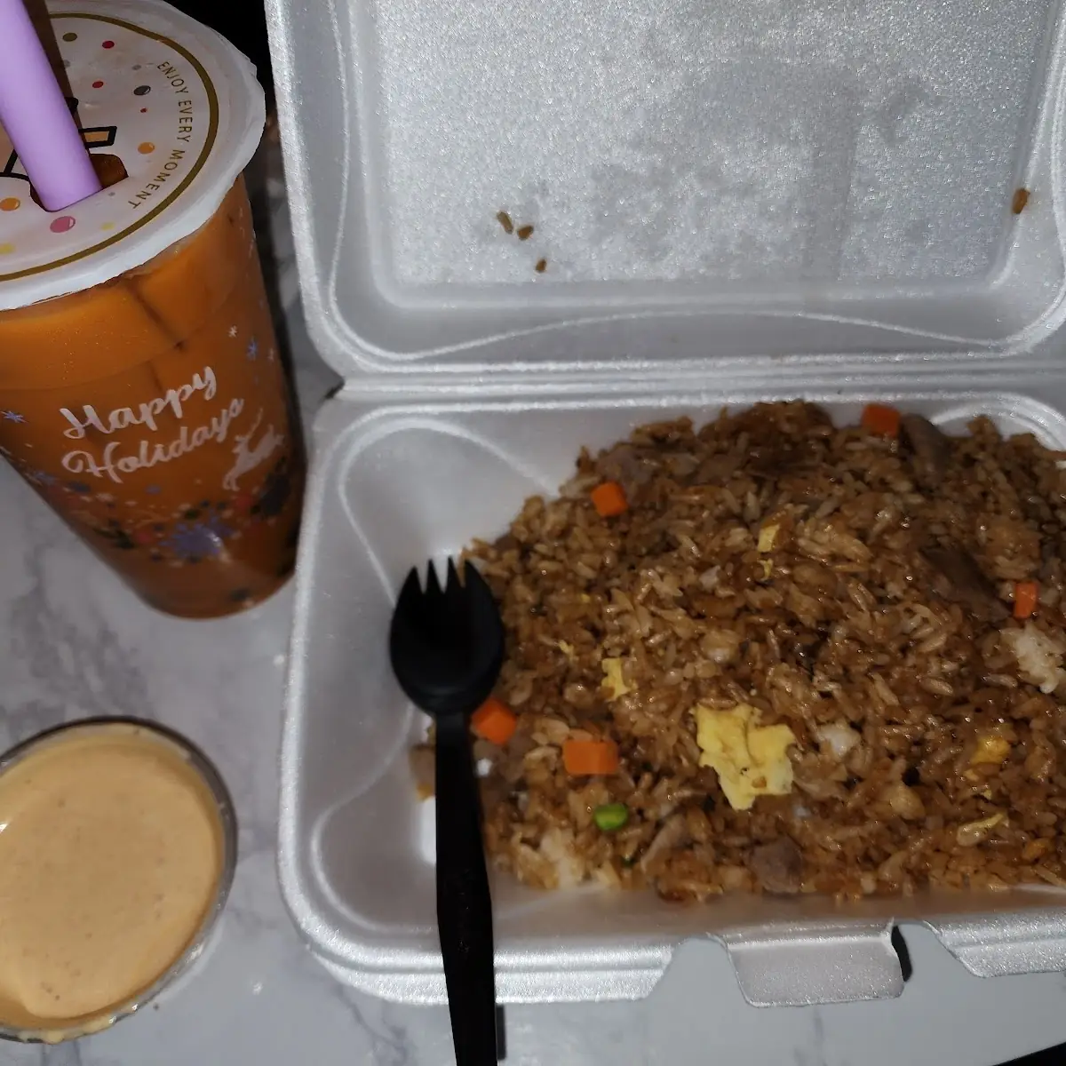Beef Fried Rice and Thai Tea