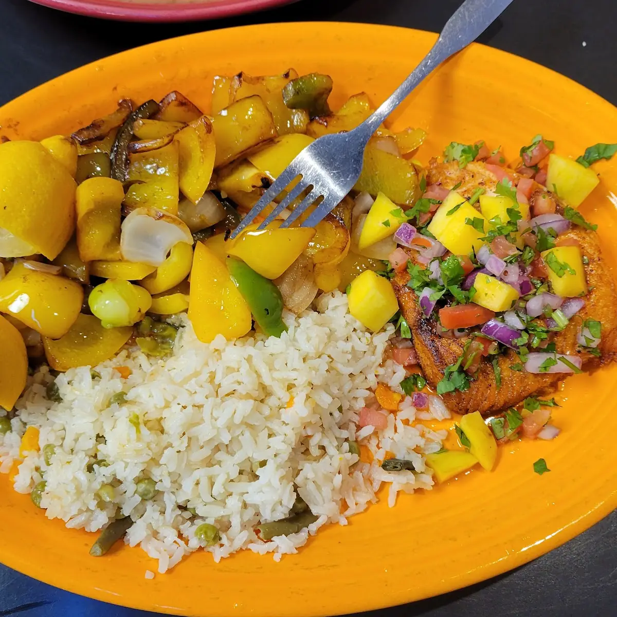 Grilled Salmon and Rice and Beans