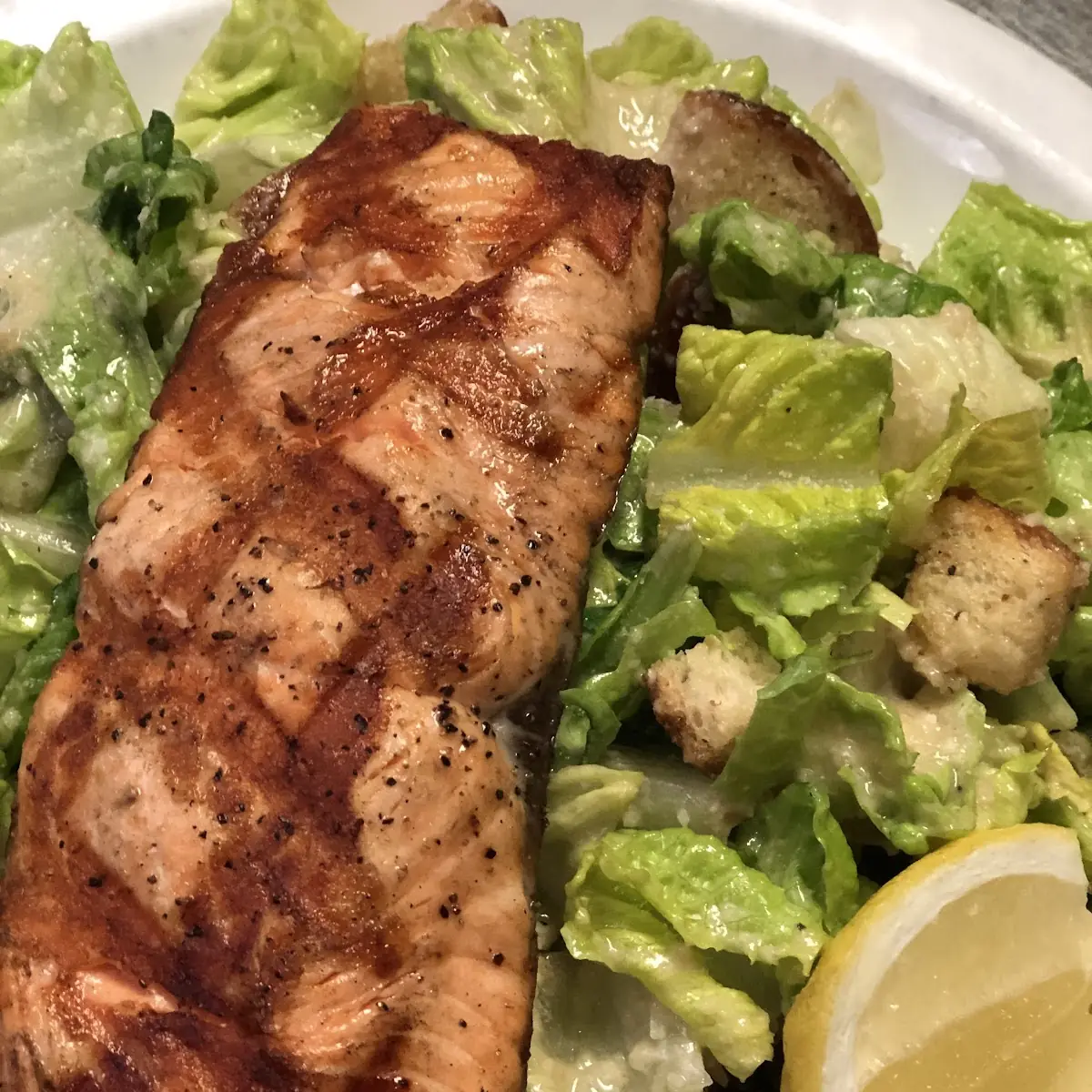 Large Caesar Salad with Grilled Salmon