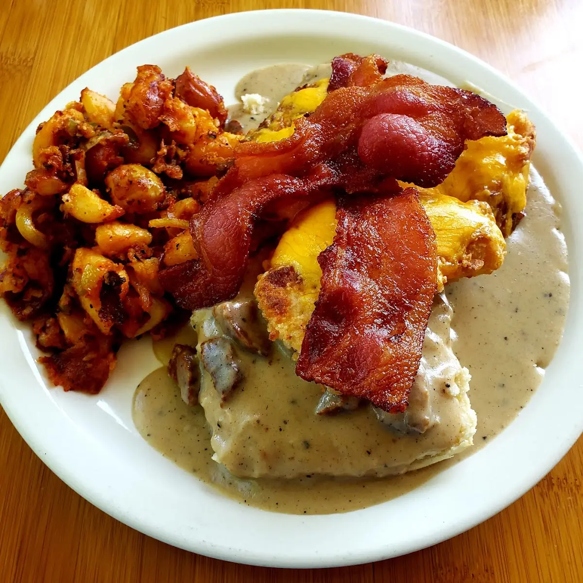 Chicken Bacon Cheddar Biscuit & Gravy with Home Fries