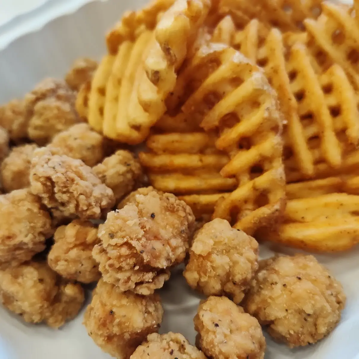 Popcorn Chicken & Waffle Fries