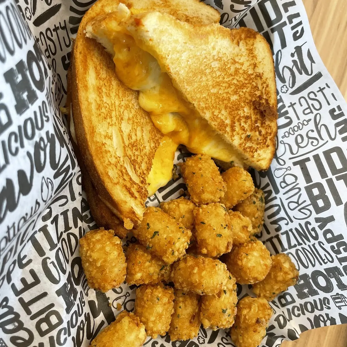 Grilled Cheese Sandwich with Tater Tots