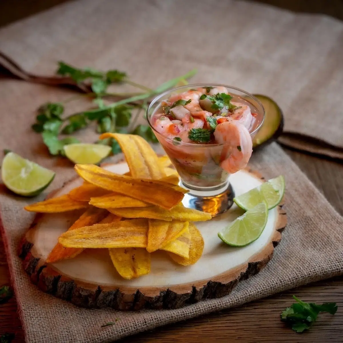 Ceviche Shrimp and Fish Chips Plantains