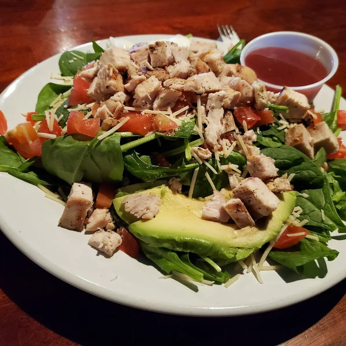 Grilled Chicken Spinach Salad with Bacon and Egg