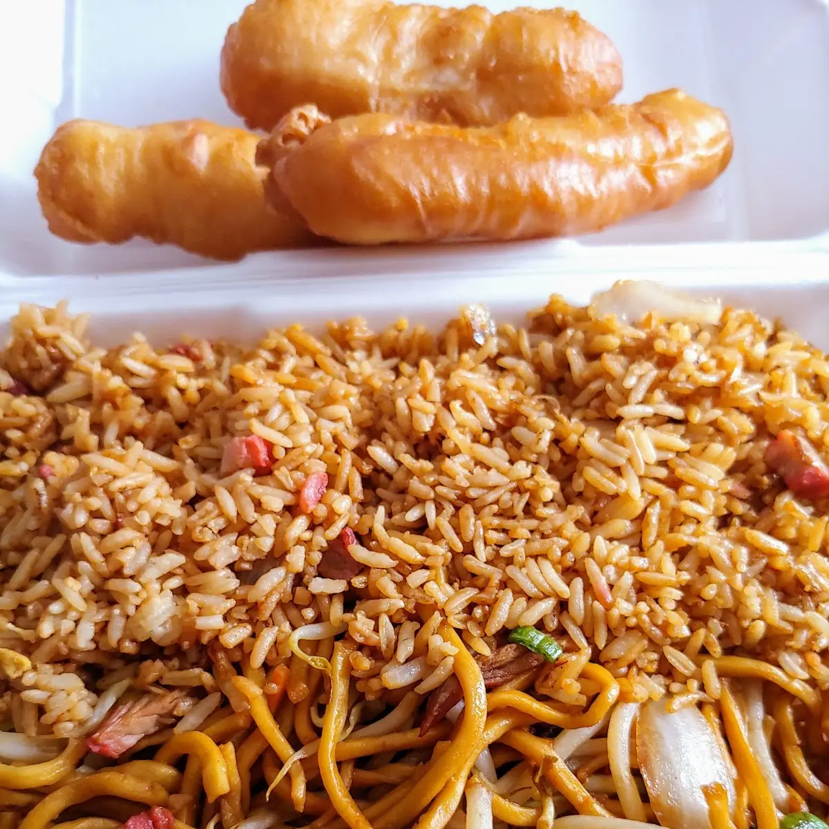 Combination Plate Fried Rice and Lo Mein