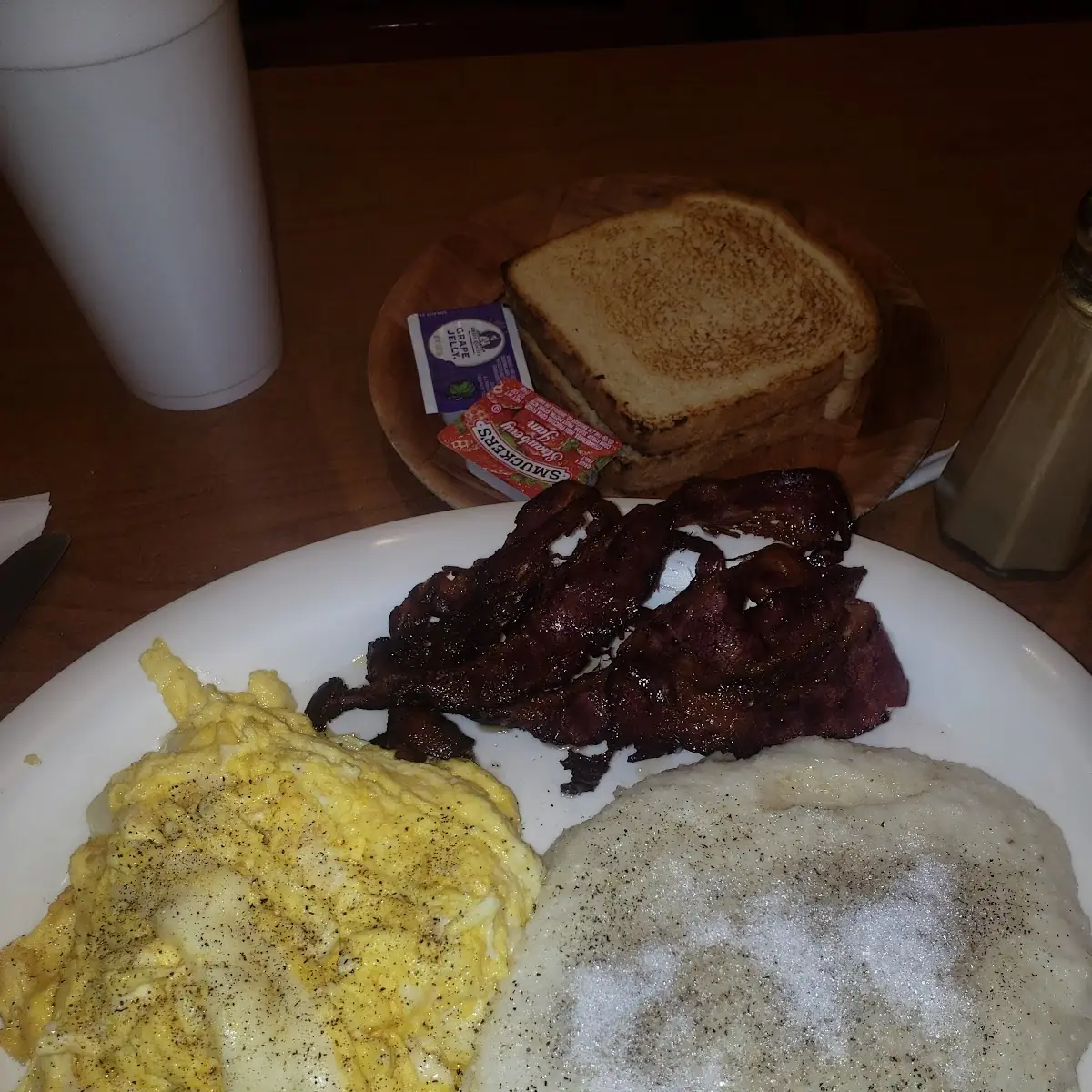 Beef Bacon Egg and Cheese with Cheese Grits
