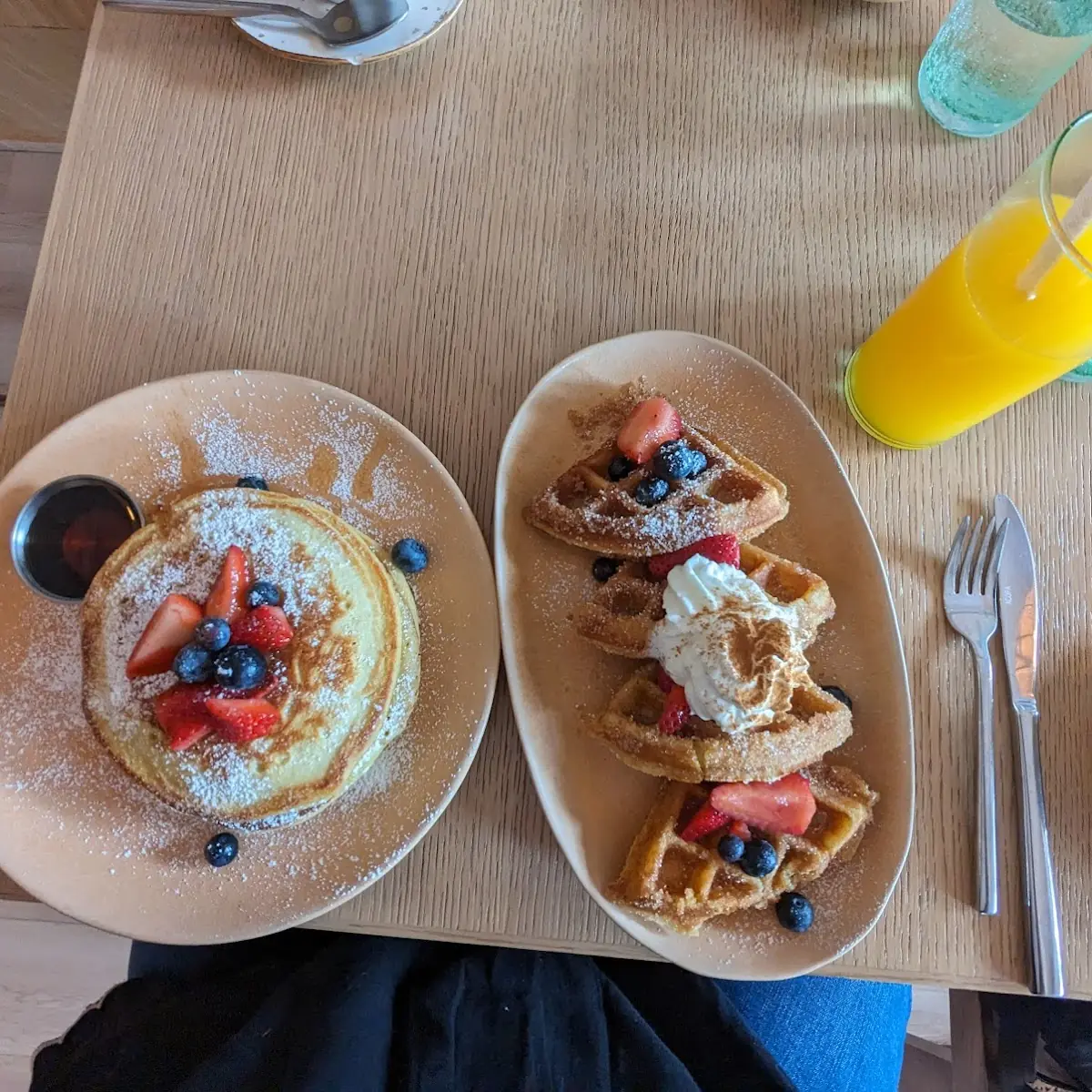 Happy Hour Buttermilk Pancakes and Churro Waffle