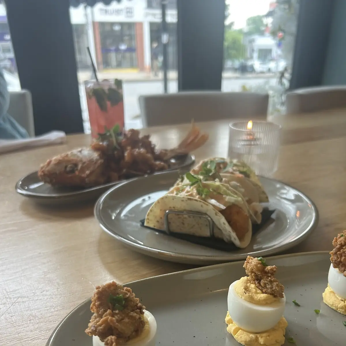 Devil Eggs with Fried Oysters
