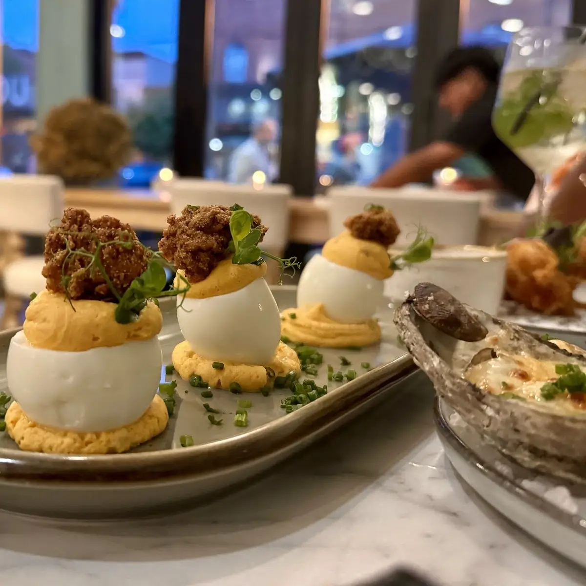 Fried Oyster Deviled Eggs Appetizer