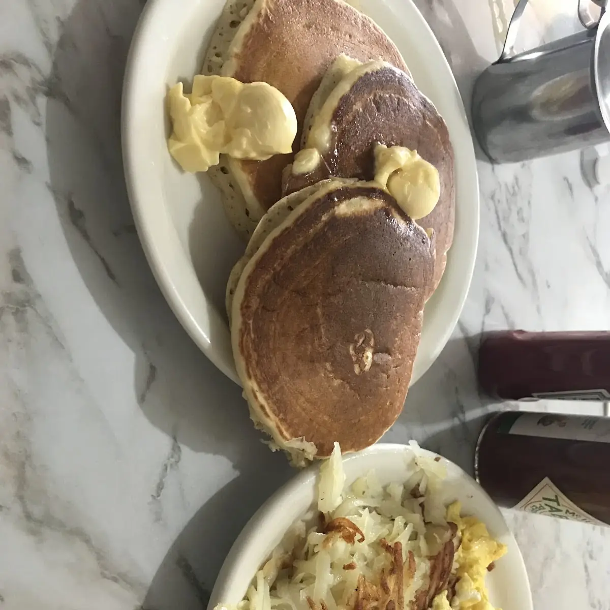 Bank Cake with Hashbrowns and Scrambled Eggs