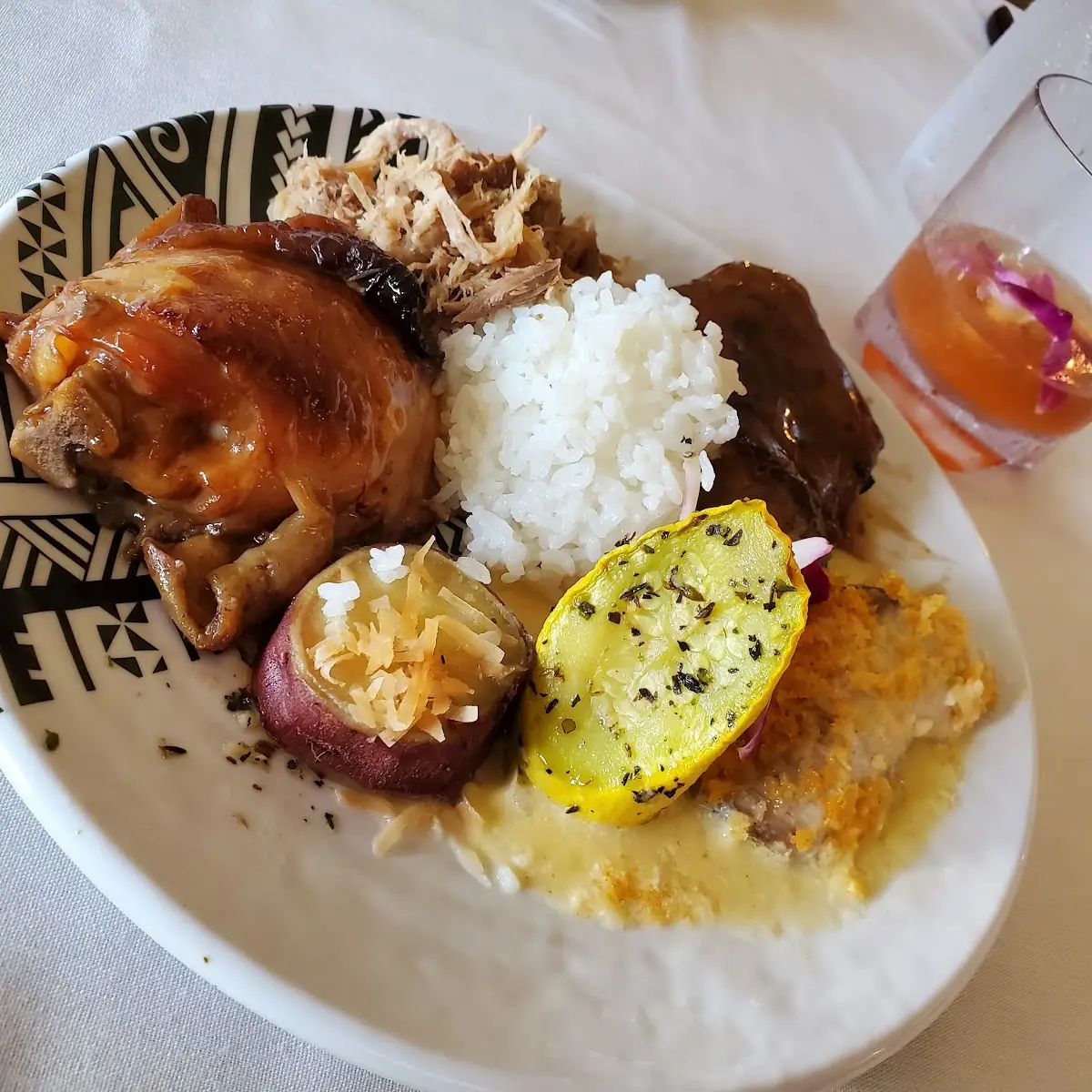 Main Course Teriyaki Beef BBQ Chicken Kailua Pork Mahi Mahi and White Rice