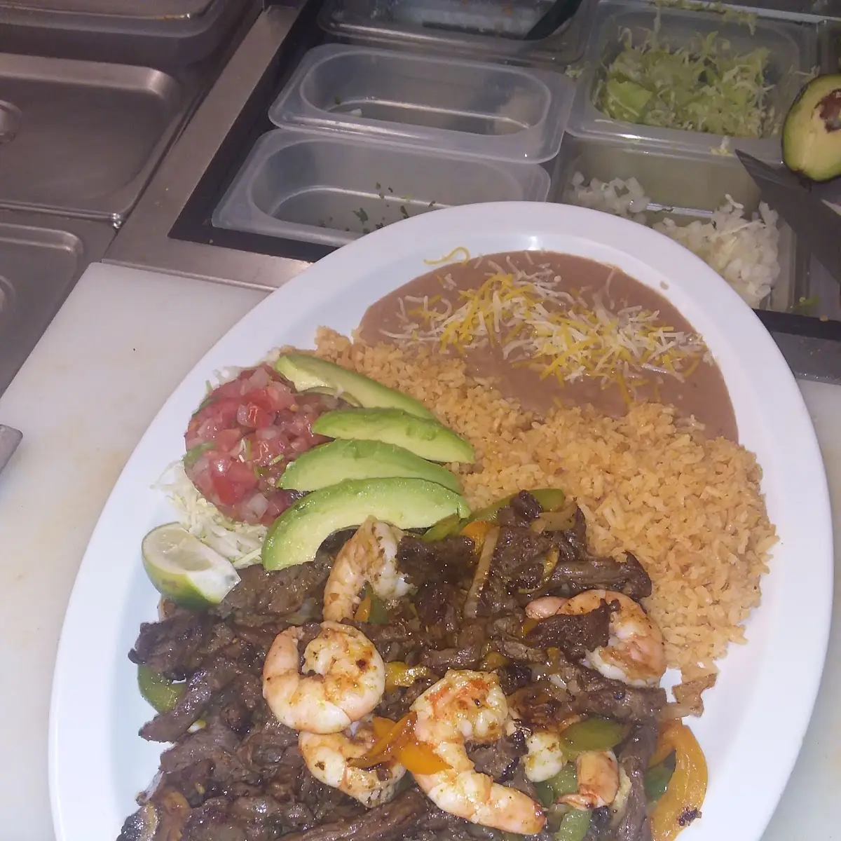Steak with Rice and Refried Beans