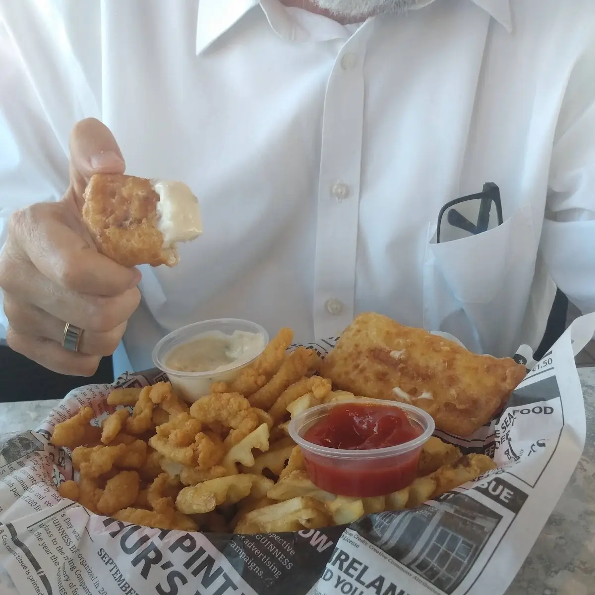 Combination Cod Shrimp and Clams Waffle Fries