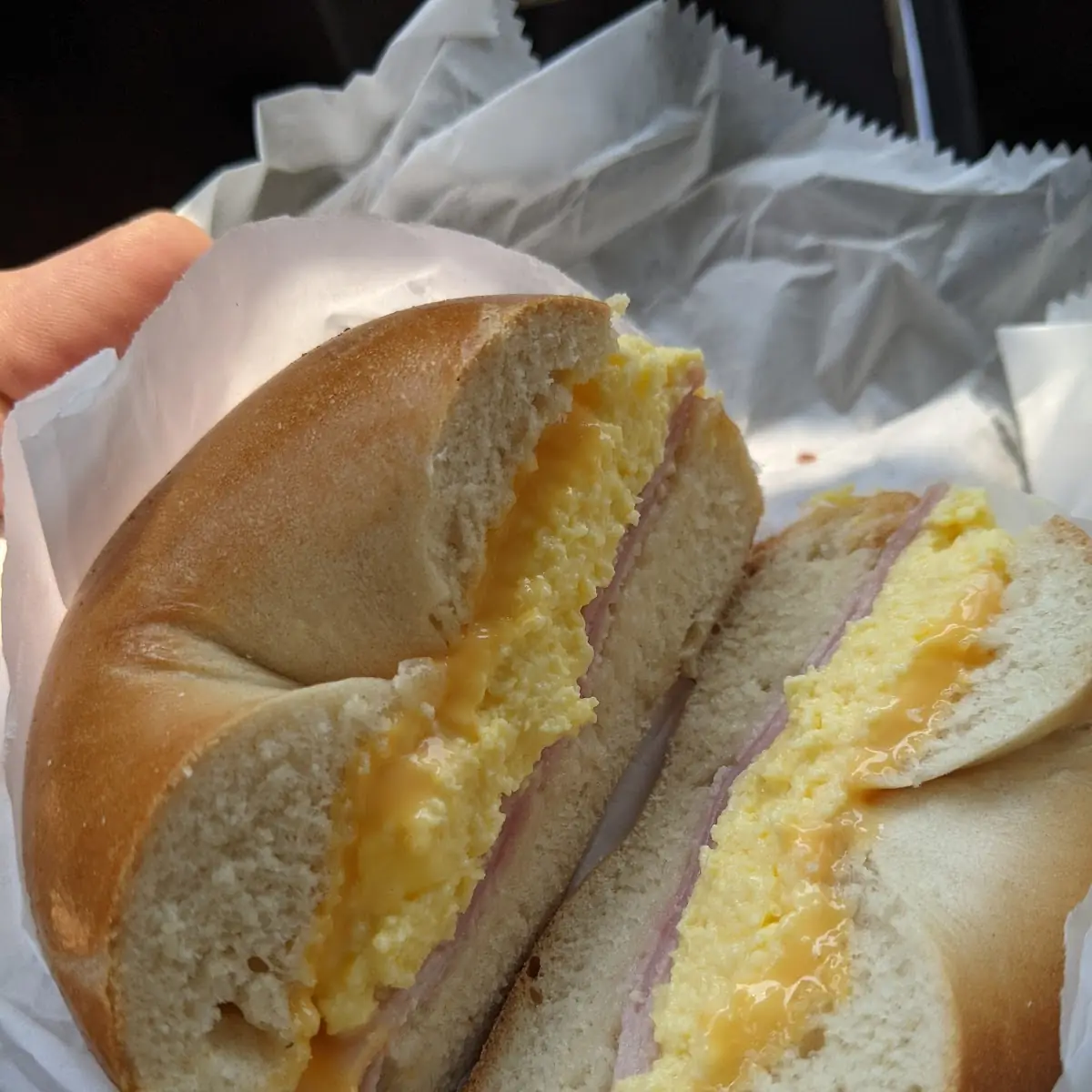 Ham Egg and Cheese Bagel Sandwich