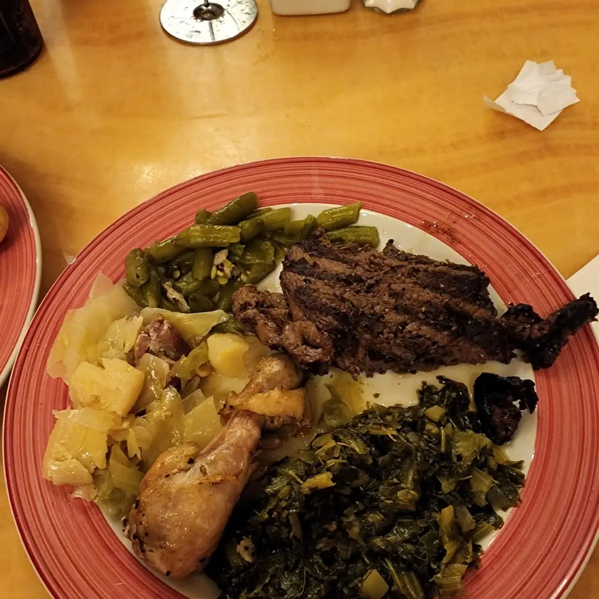 Steak Baked Chicken Collard Greens Cabbage
