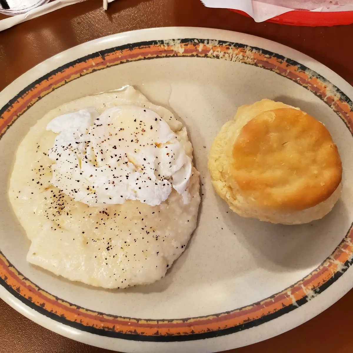 Poached Eggs Grits Biscuit Pork Chops Meal