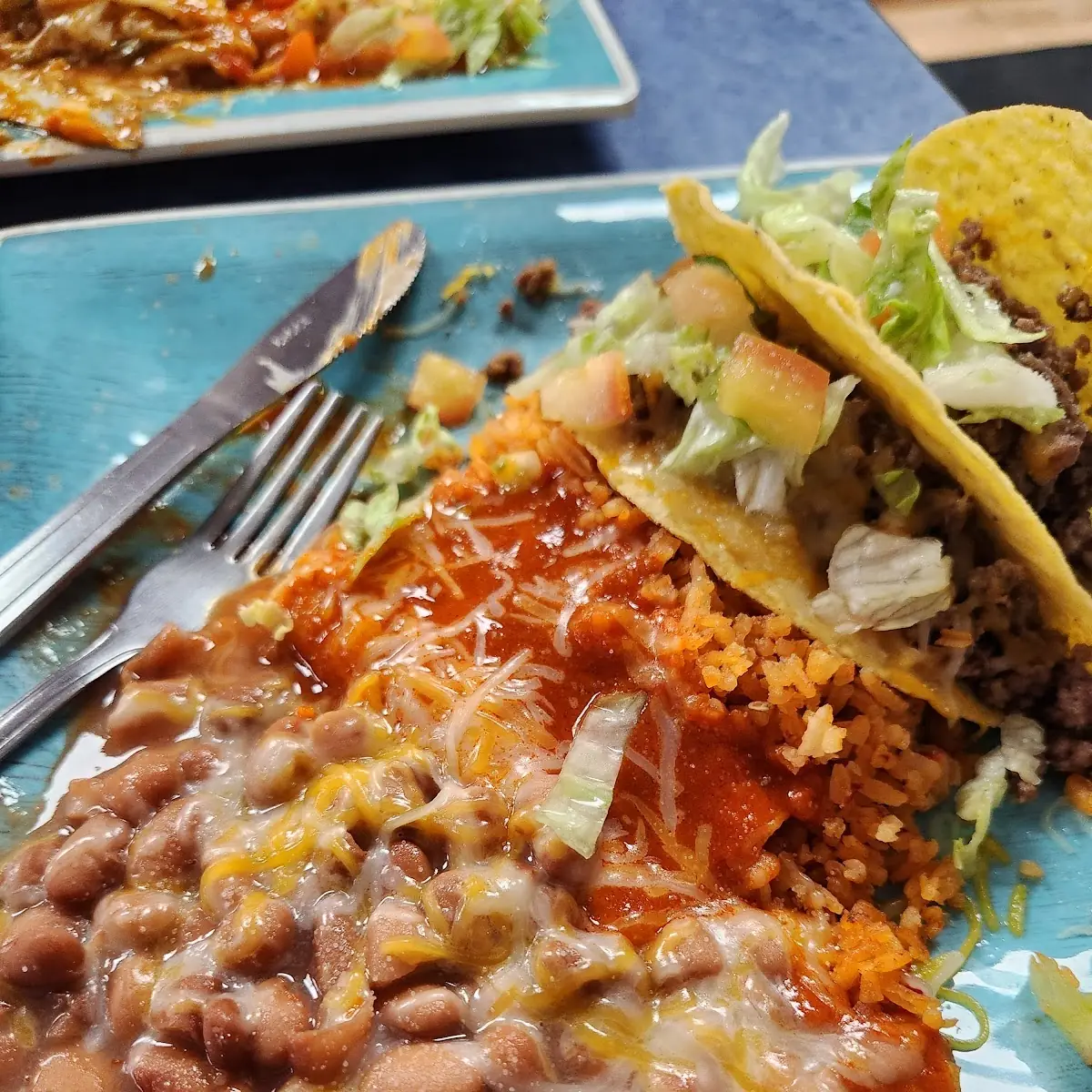 Tacos Enchiladas and Beans