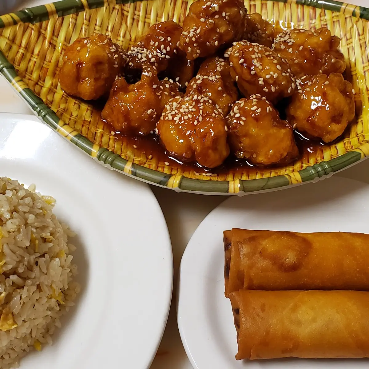 Spring Rolls Orange Chicken Fried Rice