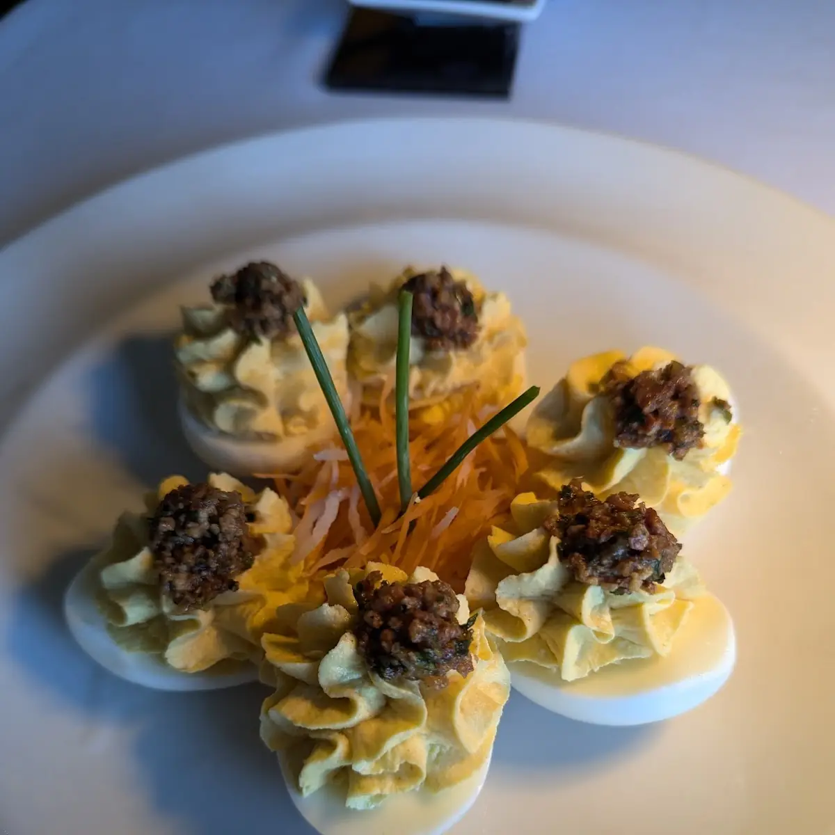 Deviled Eggs with Bacon Topping