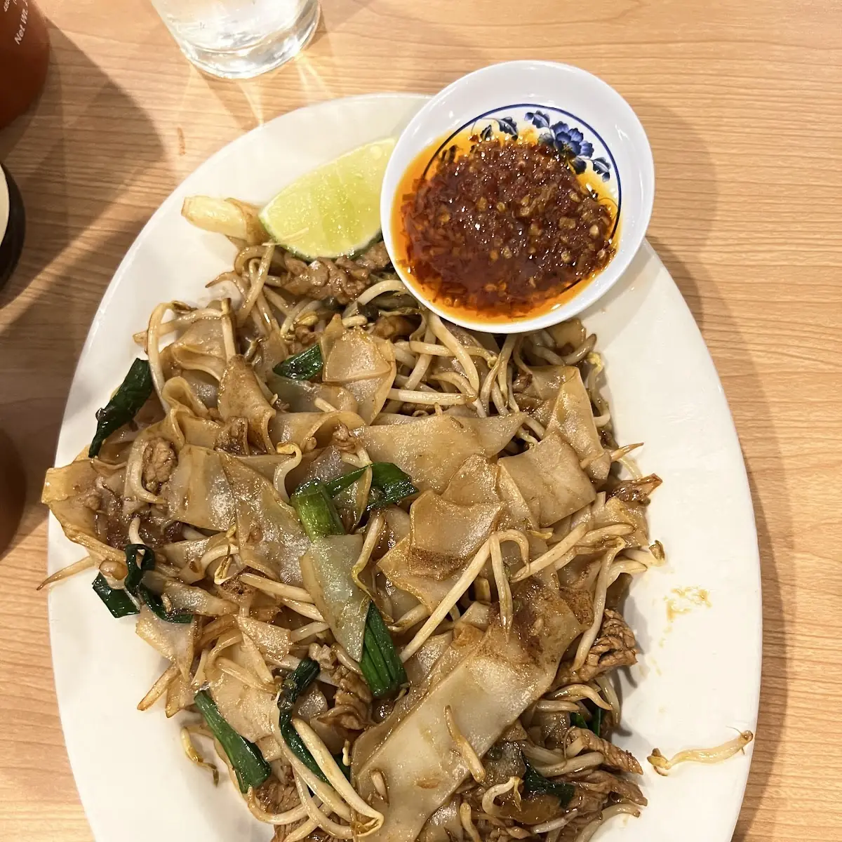 Stir Fried Flat Noodle Combination Shrimp Chicken Beef