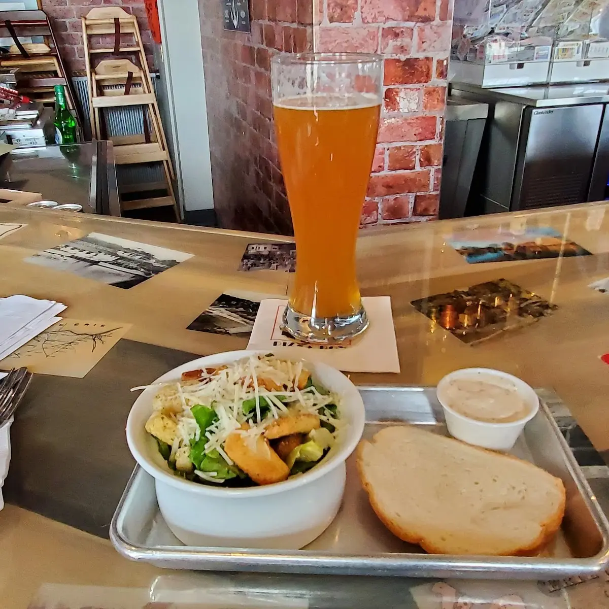 Side Salad with Bread and an IPA