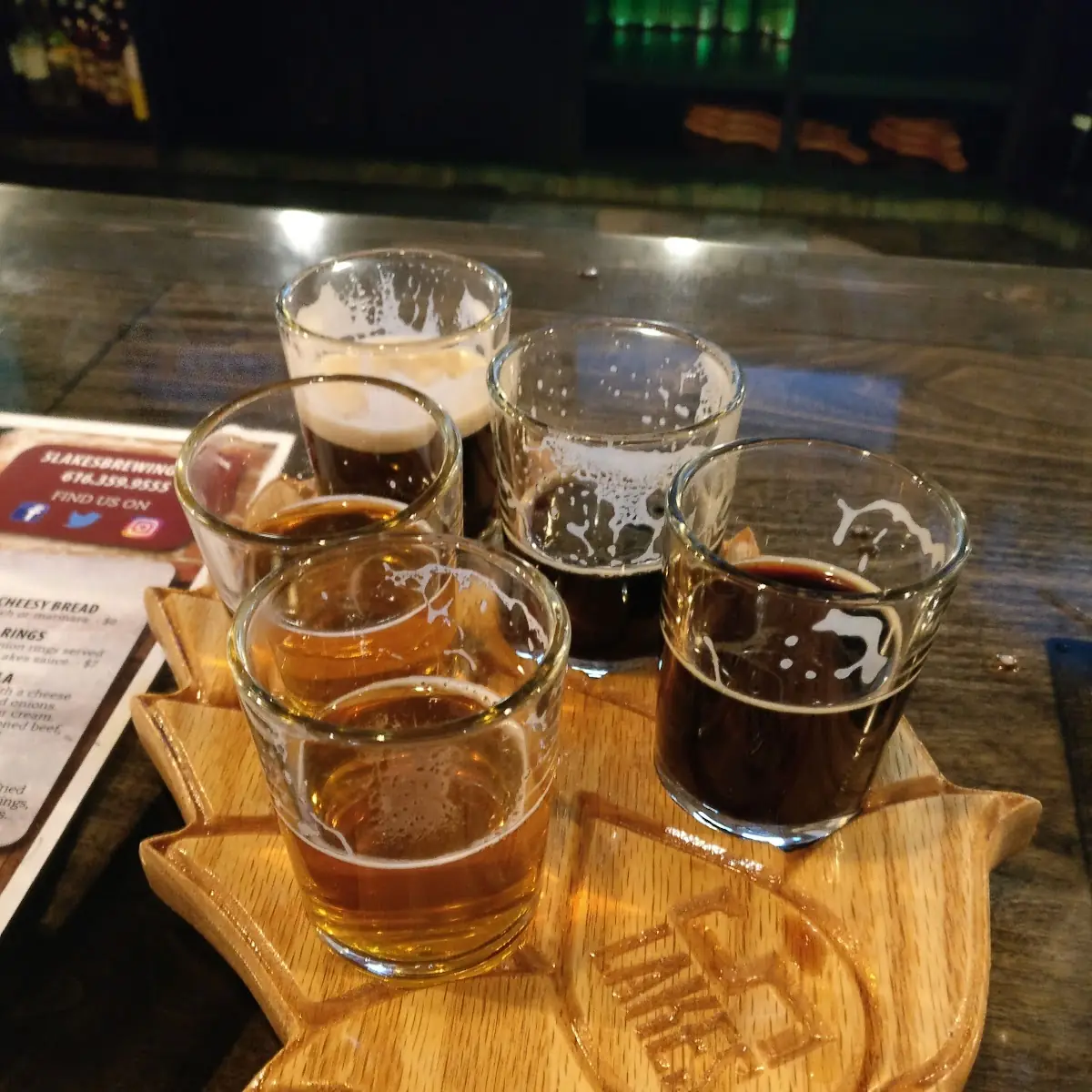Craft Beer Flight on Wooden Paddle