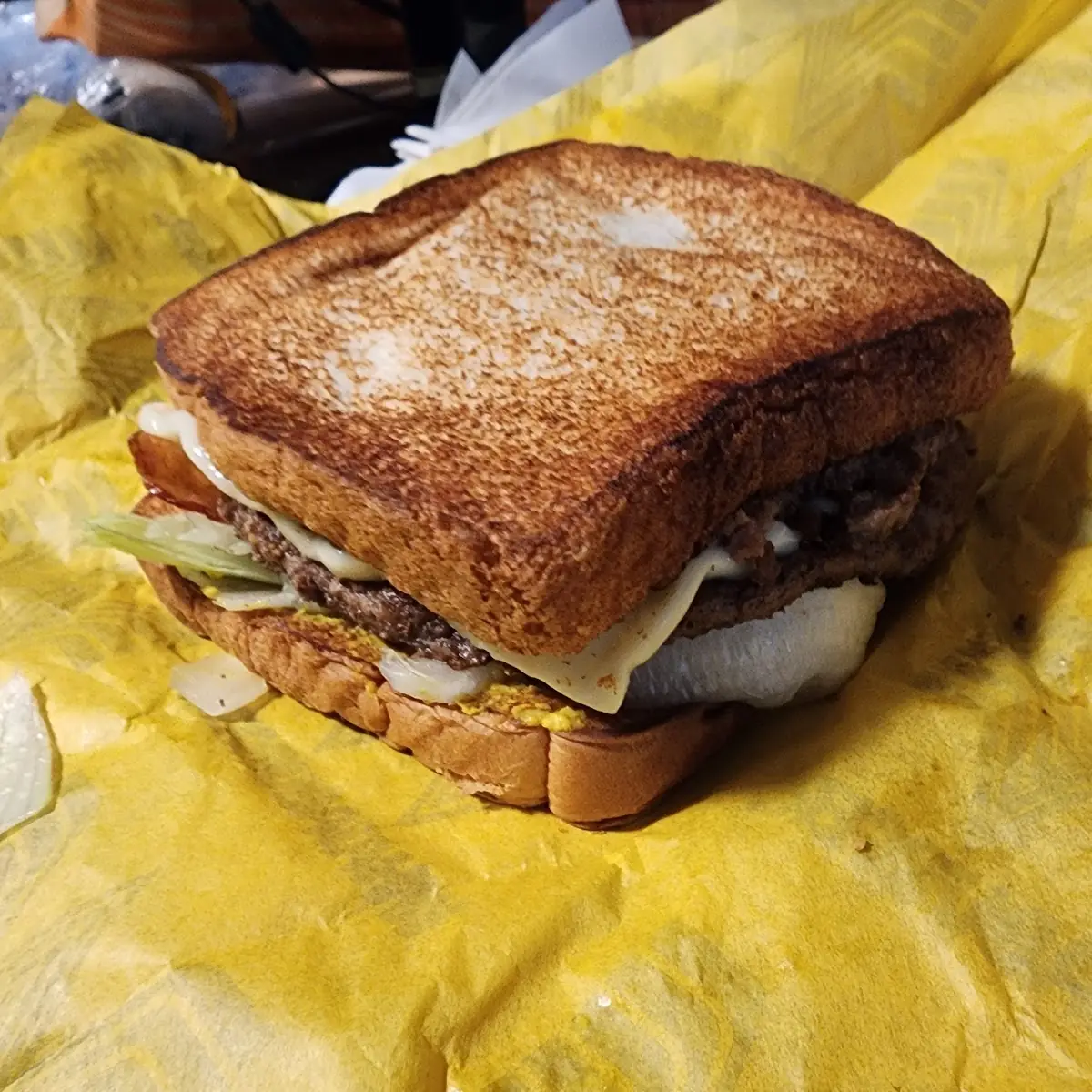 Double Bacon Cheeseburger on TX Toast