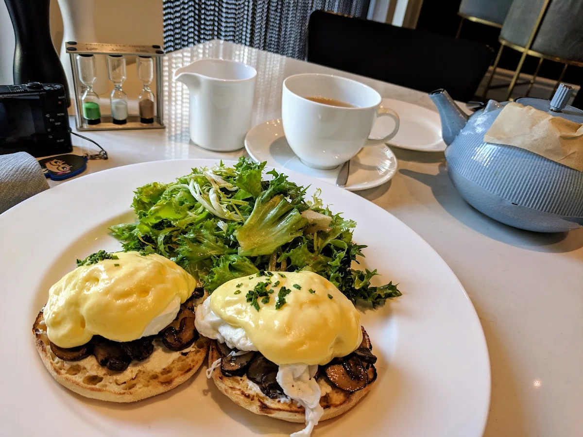 Mushroom Eggs Benedict with Green Salad, The Courtney Room